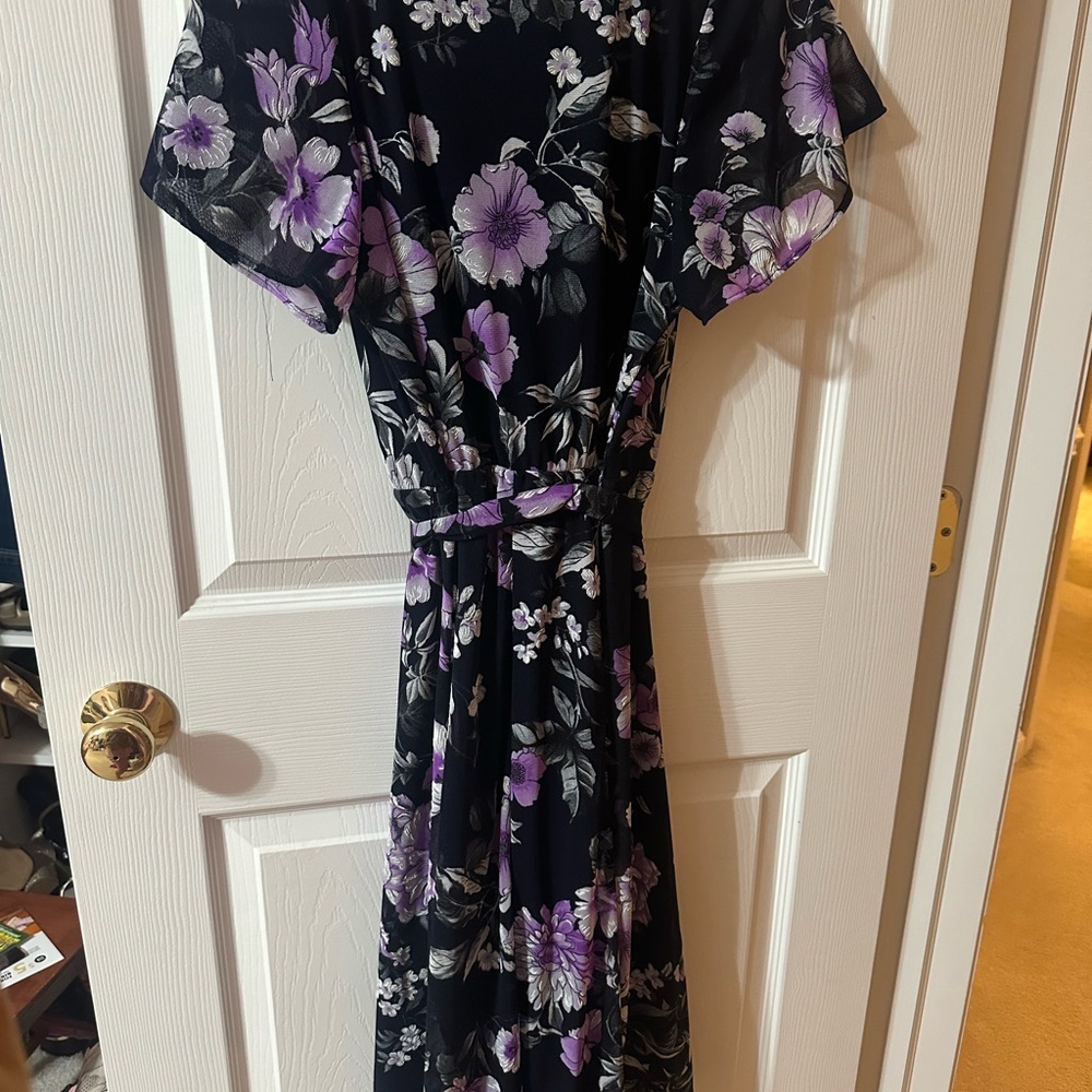 R&M Richards Black and Purple Floral Maxi Dress